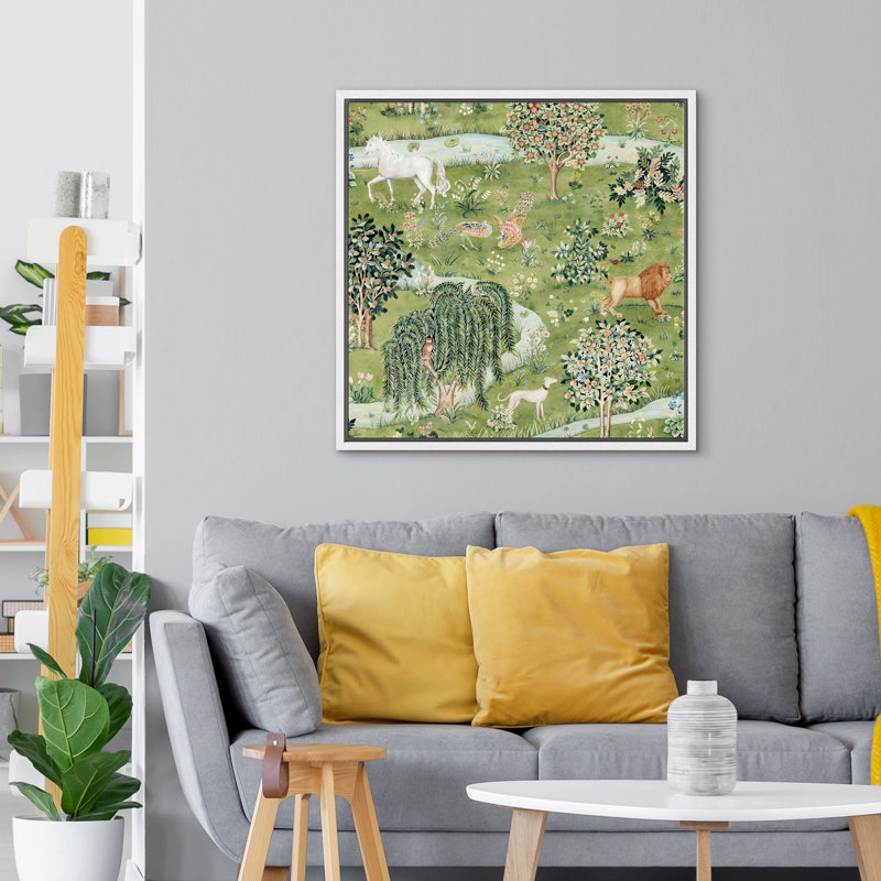 Tropical Prairie Animals Nursery Decor, 16" H x 16" W, White Floater Frame