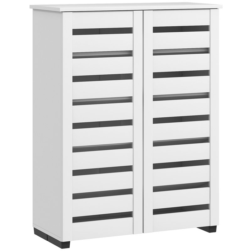 Armoire à chaussures mince avec 2 portes à lattes pour 15 paires de chaussures, Gris