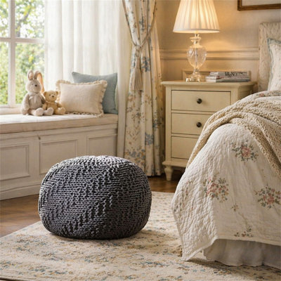 Knitted Cotton Yarn 20 x 20 Round Pouf