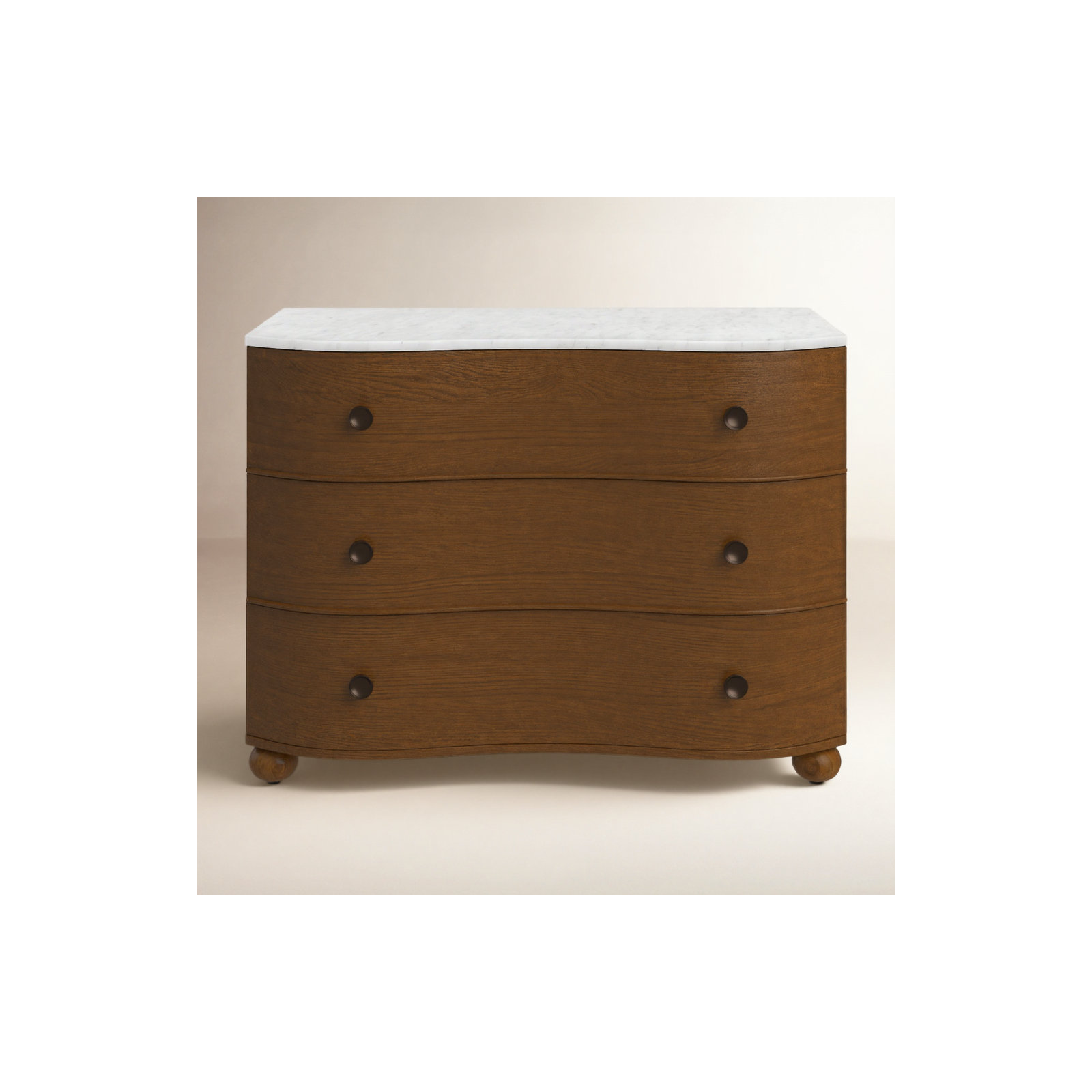 Tariel 3 - Drawer Dresser, Toasted Oak/Polished White Marble