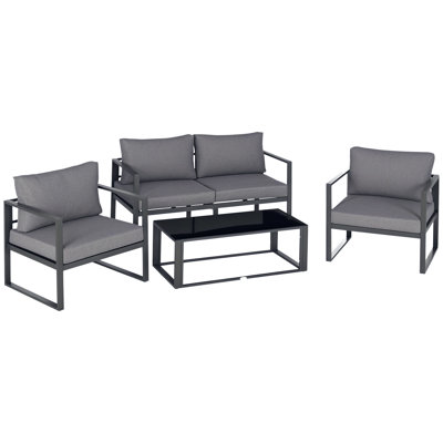 Outsunny 4 Pieces Garden Sofa Set Bench Side Table Patio Grey