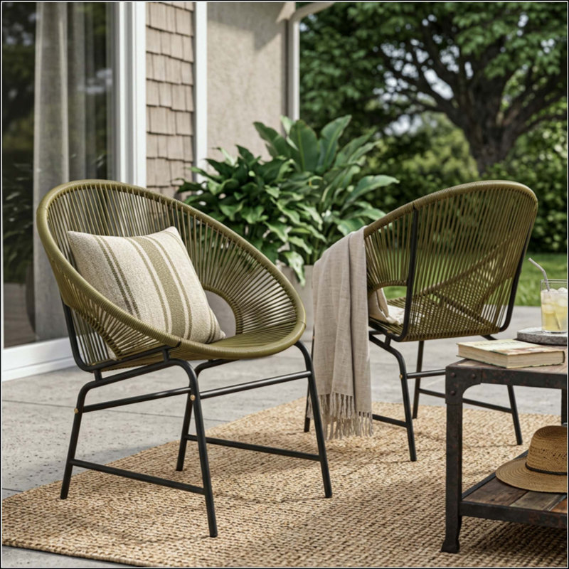 Chaise d'extérieur en osier de patio, rotin en PE et structure en fer, ensemble de 2, Vert