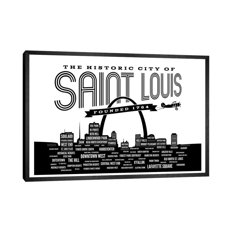 St. Louis Neighborhoods Skyline by Benton Park Prints - Print on Canvas, 152.5 cm H x 101.5 cm W, Black Framed
