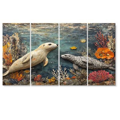 Jouant des phoques dans un paysage de corail I - Art mural - Ensemble de décoration murale