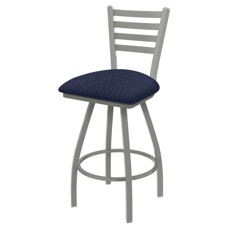 Tabouret de bar pivotant de 36" Evers, Nickel anodisé, Tissu - ancre graphique, Extra Tall (36” Seat Height)