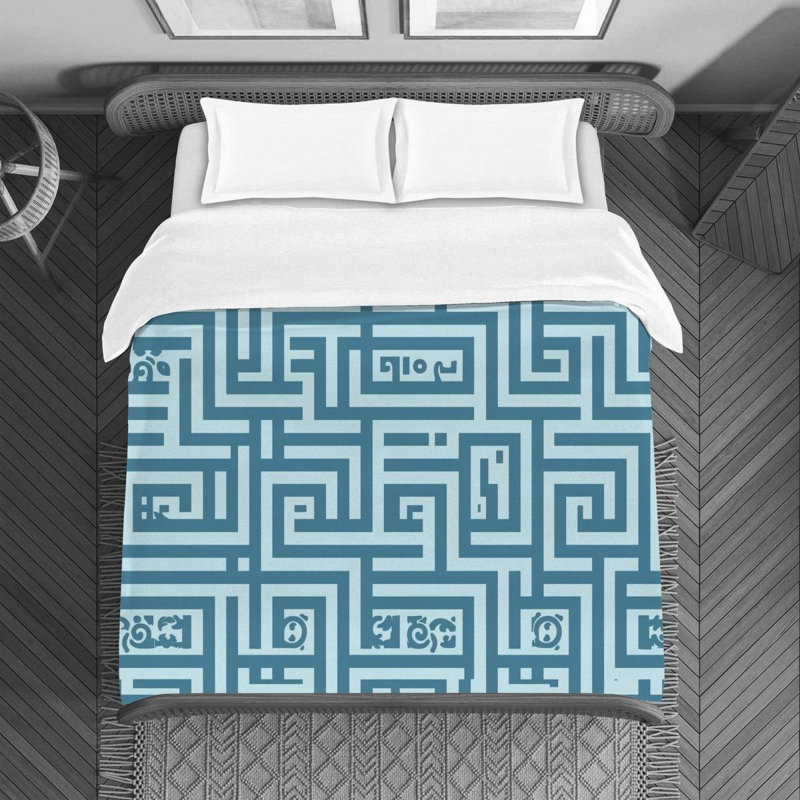 Housse de couette Greek Key, Housse de couette grand, Gris / jaune géométrique