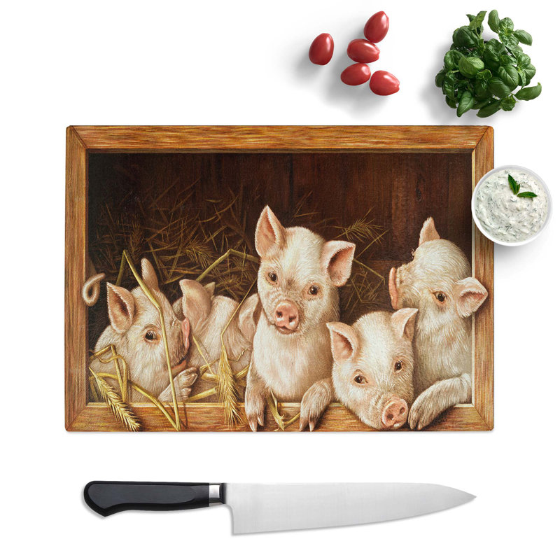 Tempered Glass Prize Pigs Chopping Board, 28.5 cm x 20 cm