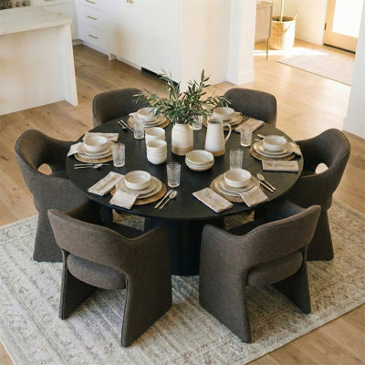 6 - Person Dining Table Sets With Round Table & 6 Upholstered Waterproof Chairs