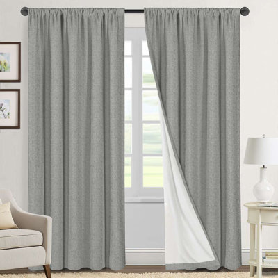 Linen Look 100% Blackout Curtains for Bedroom Full Light Blocking Rod Pocket 42 Inches Wide Linen Textured Thick Window Curtain Drapes with Backing
