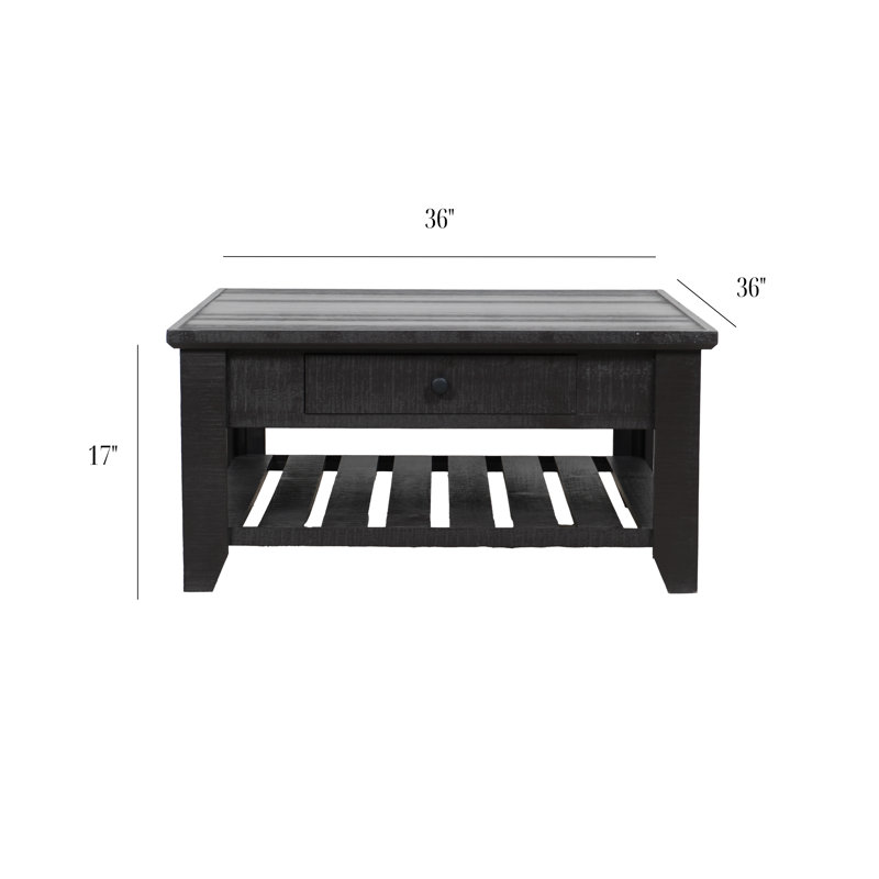 Mattie Farmhouse Coffee Table with Open Shelf & Drawer