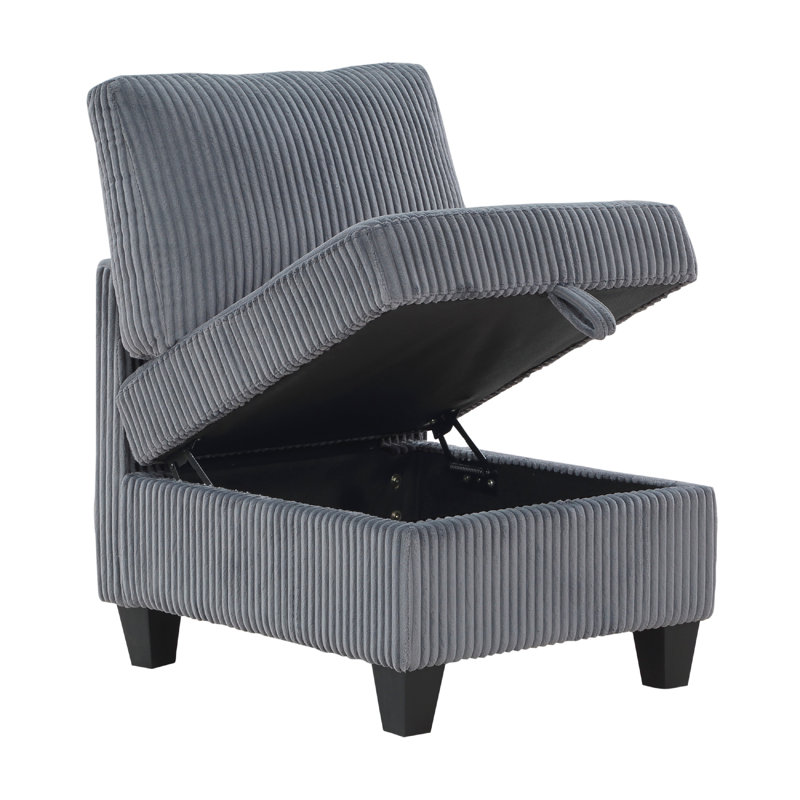 Chaise modulaire sans accoudoirs avec rangement Ellene, velours côtelé doux, Gris