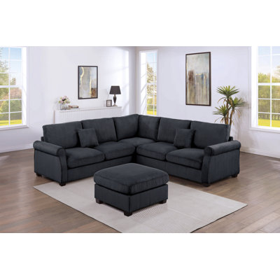 Ensemble de conversation modulaire 4 pièces avec repose-pieds de coin assorti et repose-pieds avec accoudoirs à droite et à gauche en velours côtelé
