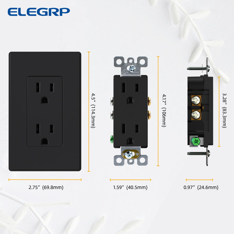 15 Tamper Resistant Duplex Outlet, Black
