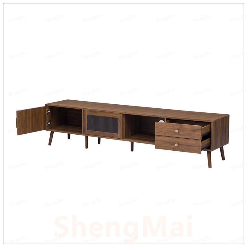 Meuble télé avec portes en verre pour téléviseur de 85 po ou moins Modern Modern, Brown