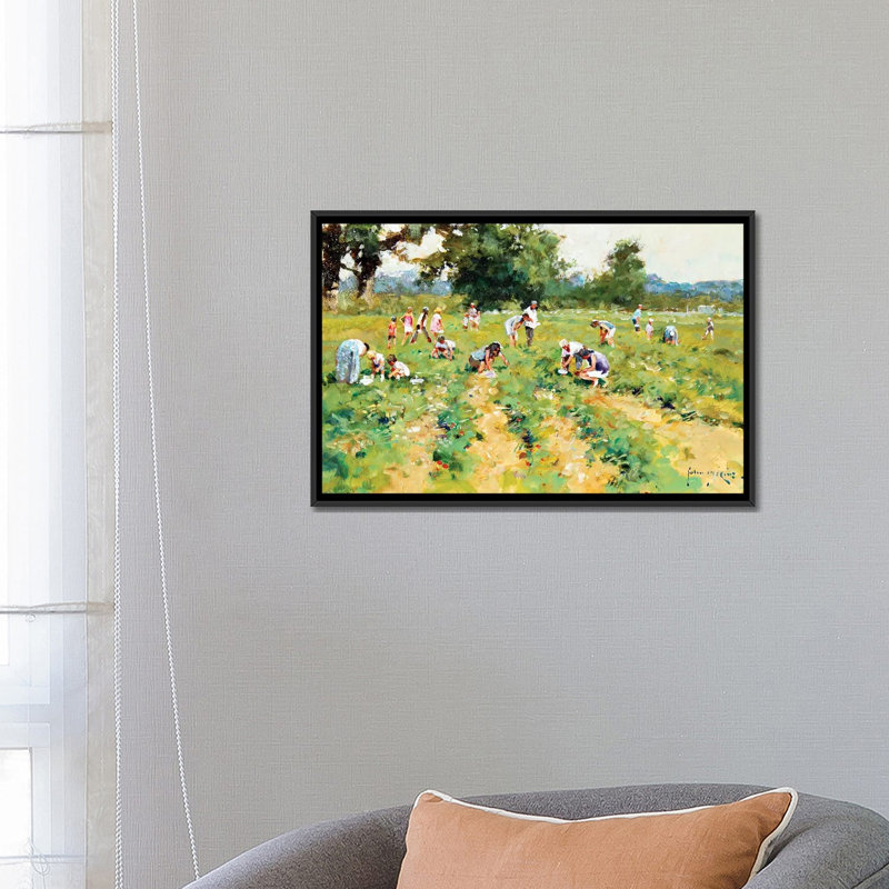 Reproduction d’art, "Strawberry pikers" par John Haskins, H 18 po x l 26 po x P 1,5 po, Toile avec cadre noir
