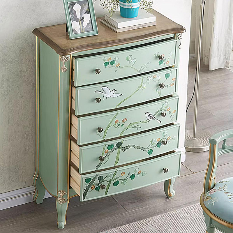 Retro Elegant Hand-Painted Solid Wood Accent Chest