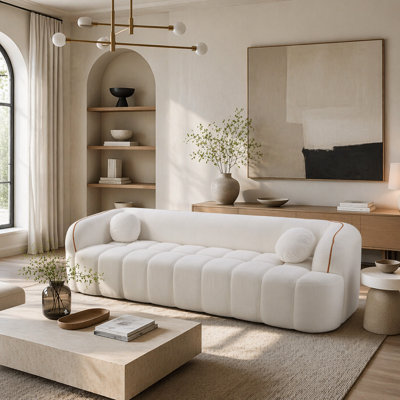 Canapé 98,4 po moderne compressé, canapé 3 places en velours côtelé Cloud Couch, aucun assemblage requis, canapé capitonné avec 2 coussins Bubble Channel, siège profond confortable pour salon, appartement, bureau