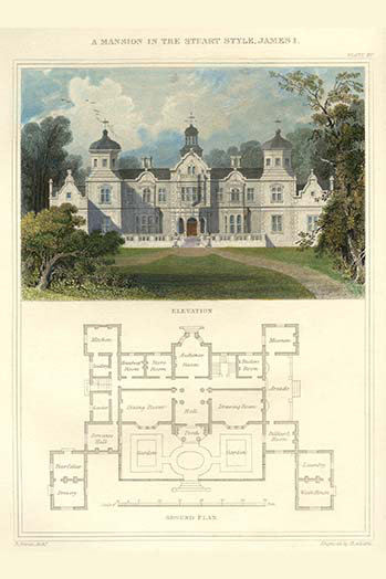 «A Mansion in the Stuart Style James I» par Richard Brown - impression d'art graphique, H 42 po x l 28 po x P 1,5 po