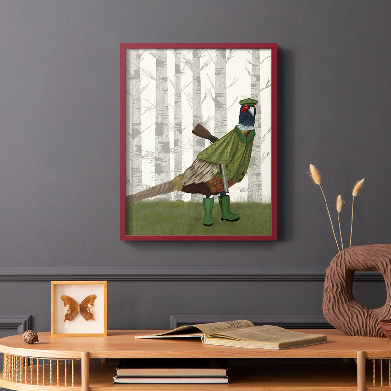 Faisan de tir 2, reproduction encadrée - bois massif, Rouge, H 10 po x l 8 po