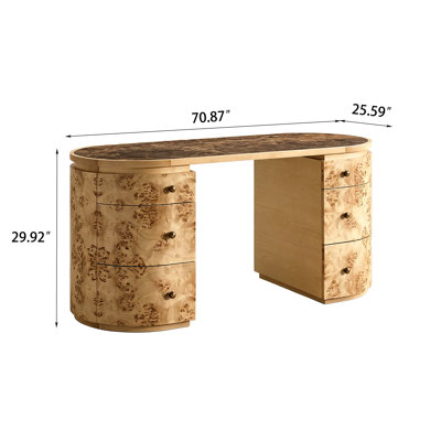 Bureau 70,87 "en frêne massif avec placage de ronce et plateau en marbre, table d'écriture pour la maison