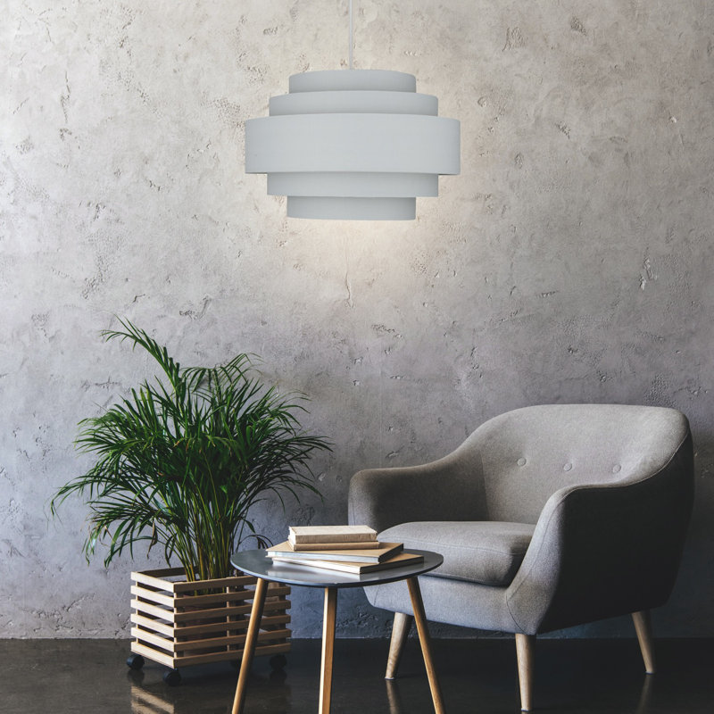 50cm H Cotton Drum Pendant Shade ( Uno ), Light Grey