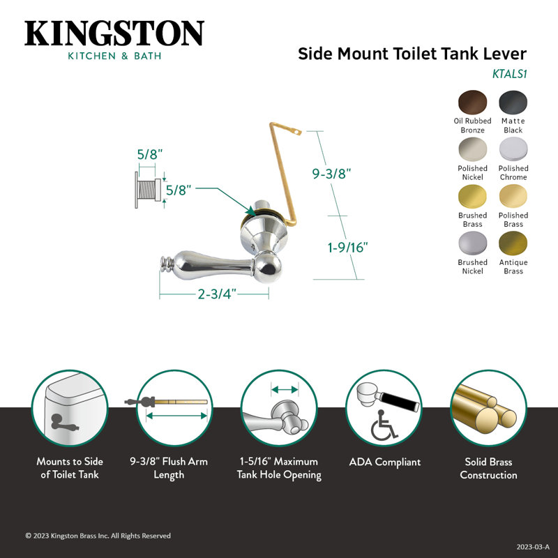Levier de réservoir de toilette latéral Kingstonian KTALS Kingston, Bronze huilé