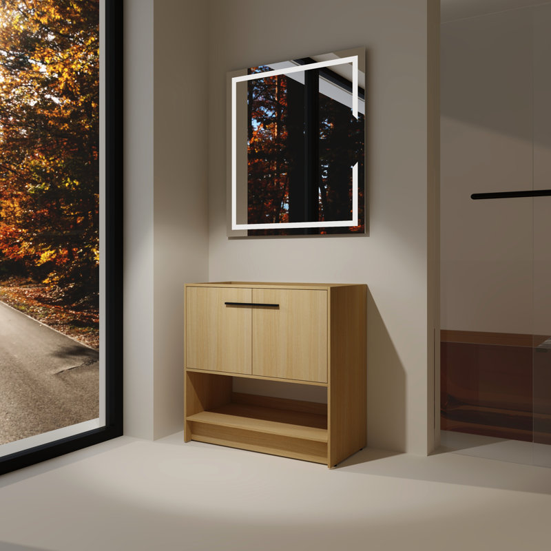 Meuble-lavabo autoportant en contreplaqué 36 po, 2 portes et résistance à l'humidité, assemblage simple, style américain, meuble-lavabo en chêne éclair, contreplaqué
