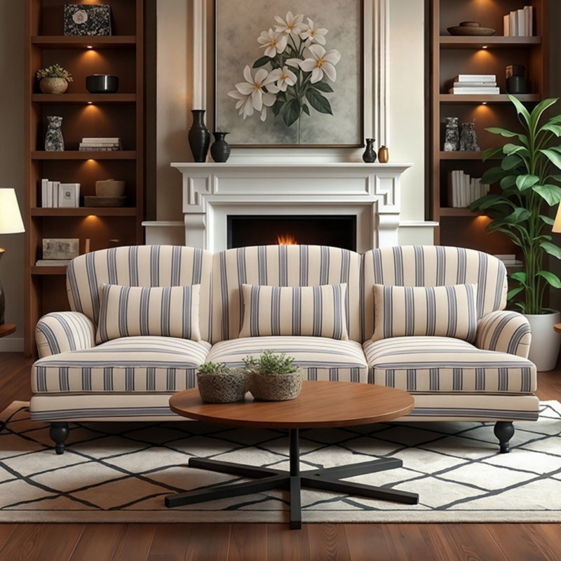 Retro Striped Fabric Sofa
