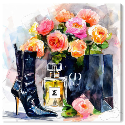 Boot Perfume and Shopping Bag Canvas Fashion Art Prints by Art Remedy