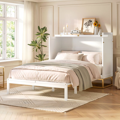 Grand lit escamotable Murphy avec portes en bois, faux tiroirs, pieds en métal