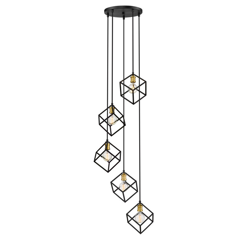 Luminaire suspendu géométrique à 5 lumières Menara, Bronze / laiton vieilli