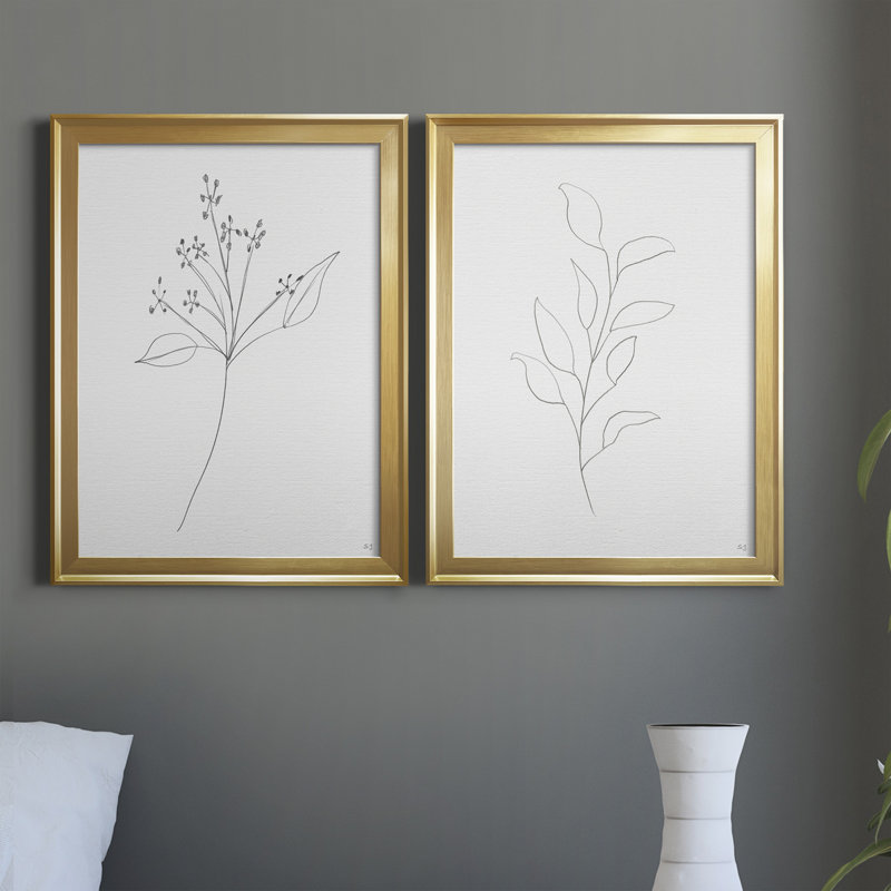 Botanical Gesture V - Ensemble de 2 reproductions de cadres photo sur toile, H 22,5 po x l 61 po x P 1,5 po, Or