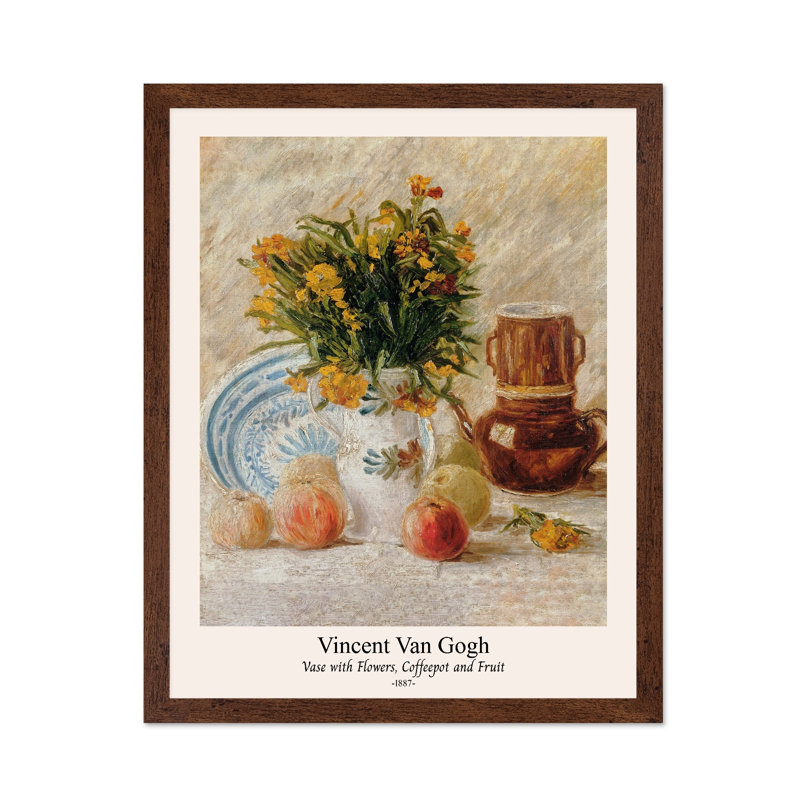 Van Gogh - vase avec fleurs, Poster, 12"H x 16"W, Brown Framed