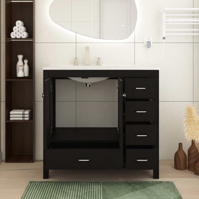 Meuble-lavabo moderne noir avec portes et tiroirs à fermeture en douceur