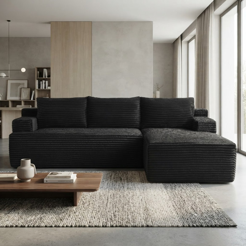 Canapé modulaire Boneless, Noir, Orienté à droite