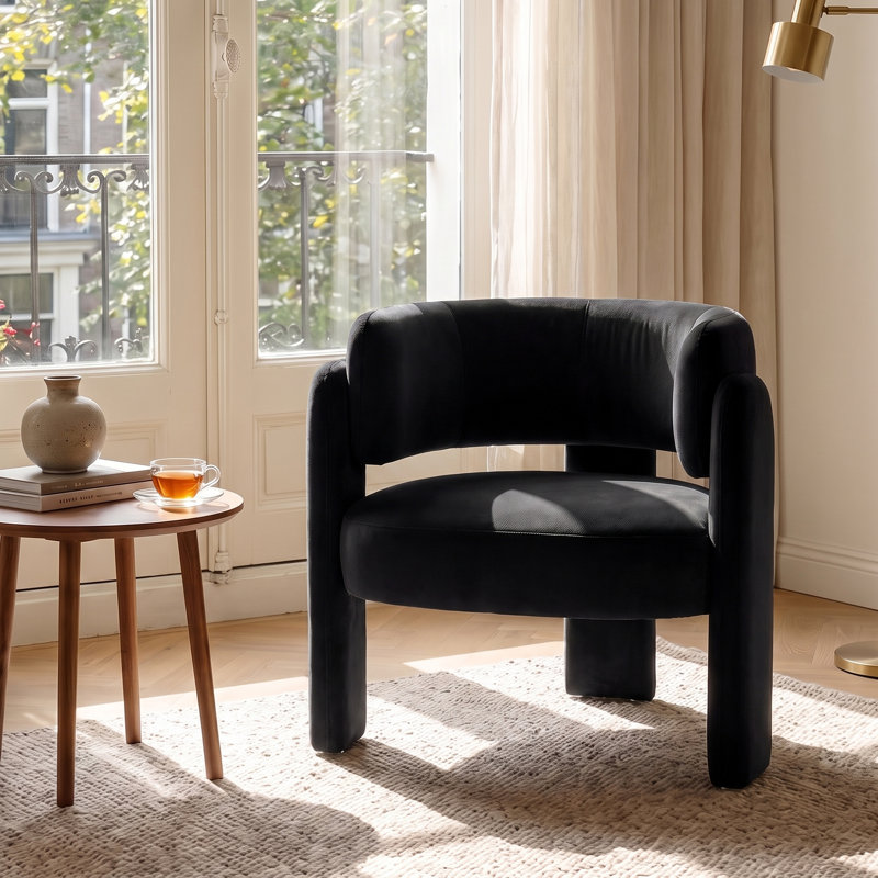 Fauteuil d'appoint demi-tonneau 33 po, Velours noir