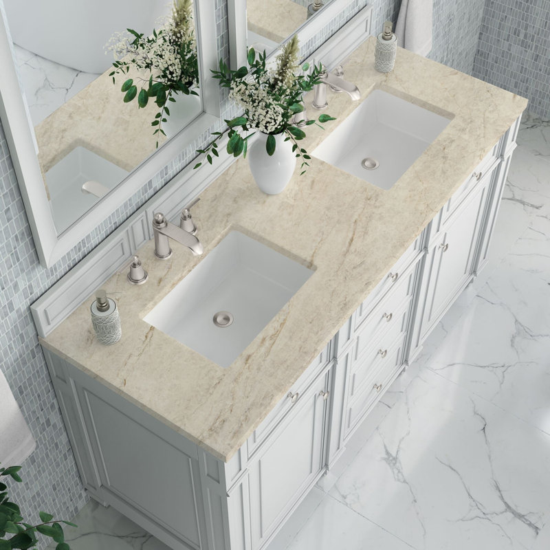 Bristol 60'' W Double Vanity, Bright White, Tajnar Eclos, 8" Widespread