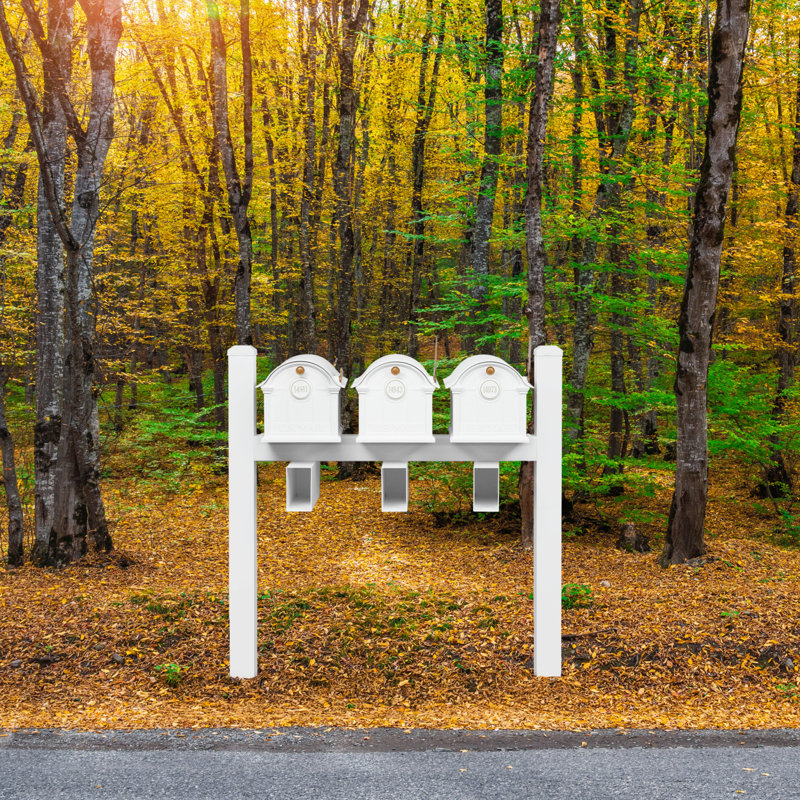 Balmoral Triple Mount Mailbox /w/ Pyramid Caps, Personalized Door Medallion, Newspaper Box (3 Mailboxes, Tri-Mount Rack, 3 Newspaper Boxes, 3 Medallions)
