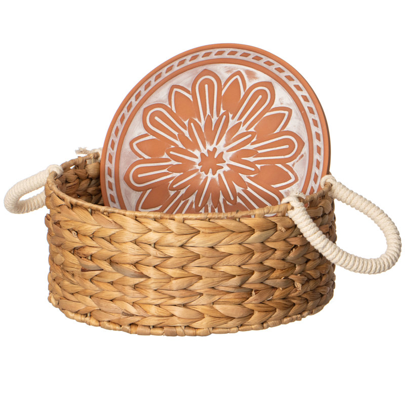 Panier à pain en osier tressé à la main avec poignées en terre cuite Vintiquewise