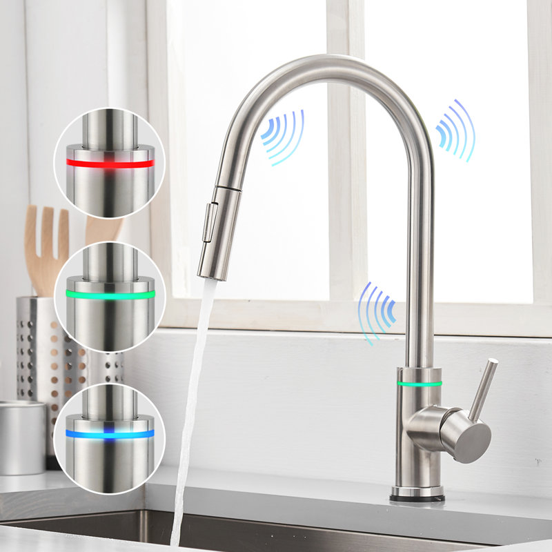Robinet de cuisine à poignée simple rétractable, Nickel brossé