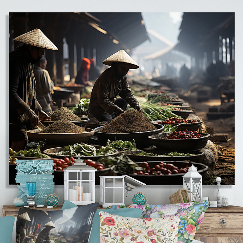 «Farmers In Vietnamese Farmers Market I», reproduction d'art sur toile, H 34 po x l 44 po x P 1,5 po, Toile tendue