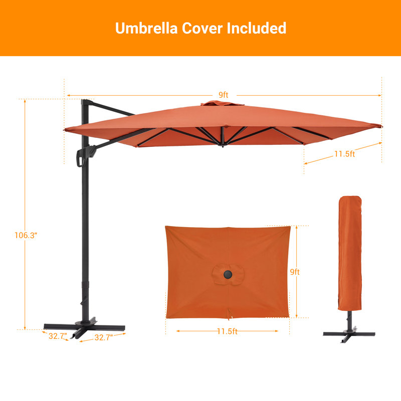 Parasol en porte-à-faux rectangulaire Sayhaan , Rouge rouille, H 106 po x l 138 po x P 138 po