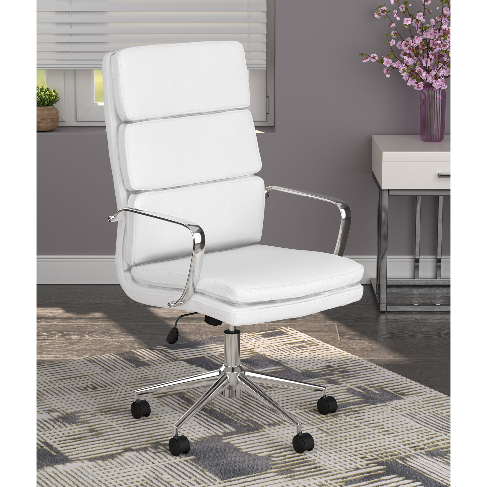 Rusanka Swivel Office Chair, White, 26"