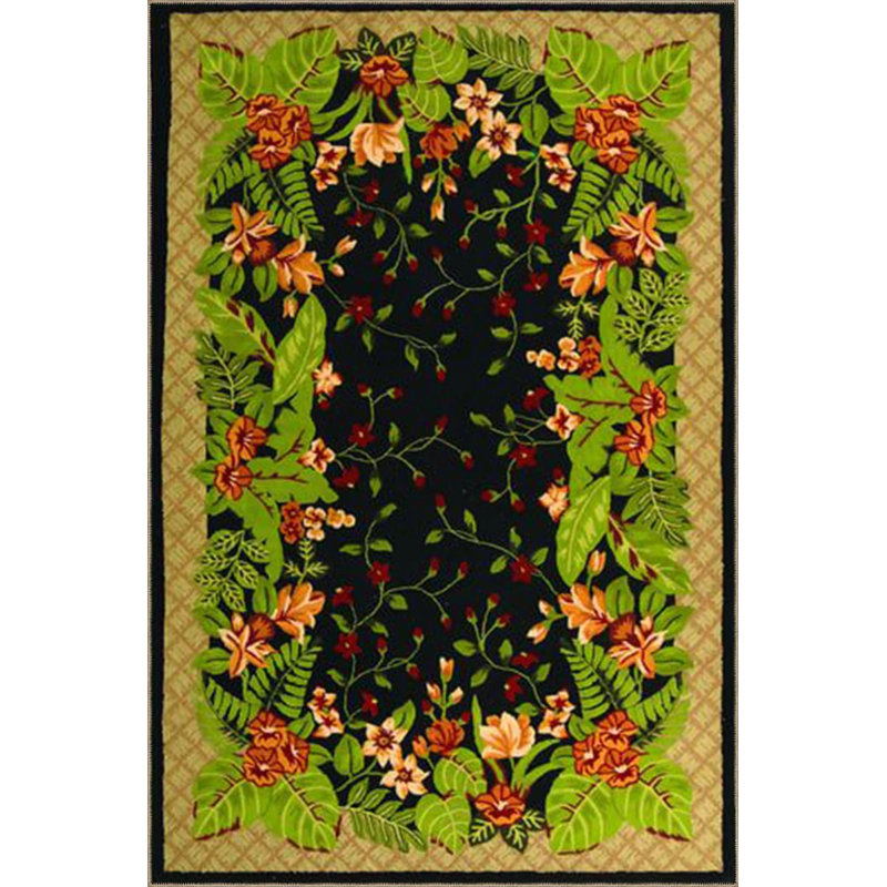 Tapis tissé à motif de feuilles vertes, Rectangle 2 pi 4 po x 4 pi