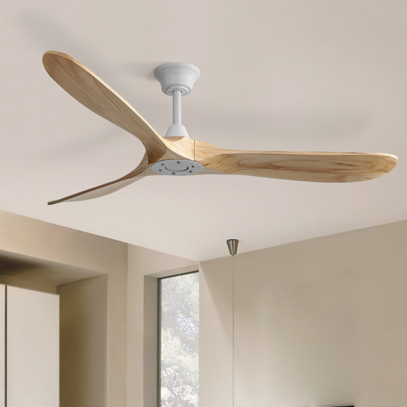 Nicola 60" Ceiling Fan with Remote Control, White with Burlywood Blades