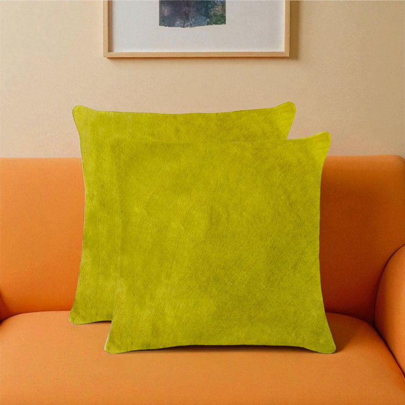 Ensemble de 2 coussins en cuir de vache 5 pouces Trio, Jaune, Carré 17,74 po