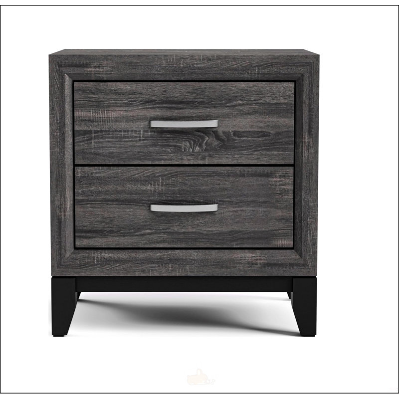 Élégante table de chevet à deux tons avec deux tiroirs et des pieds en bois, parfaite pour les chambres à coucher modernes et le rangement.