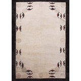 Antique Ivory Color Open Field Chinese Bats Border Peking Rug