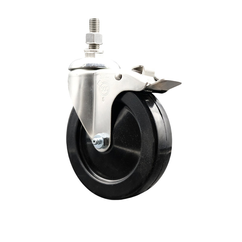 Roue pivotante en caoutchouc souple 316SS avec frein à blocage total SCC