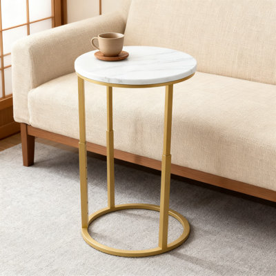 C-Shaped End Table With 3 Height Settings, Sturdy Snack Table For Sofa And Bedside, Space-Saving Side Table For Living Room And Bedroom, Easy Assembly Design